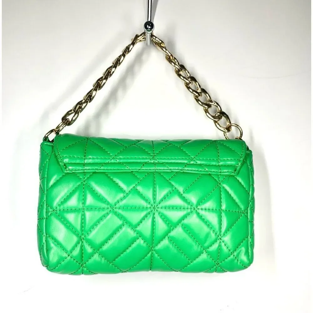 Grossi Bright Green Quilted Crossbody Shoulder Handbag Gold Chain Handle